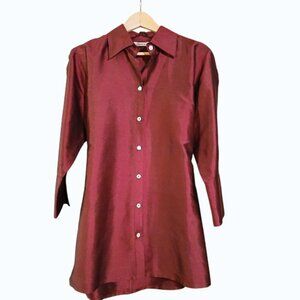 FARINAZ Silk Garnet Red Blouse with Waist Tie - Like New